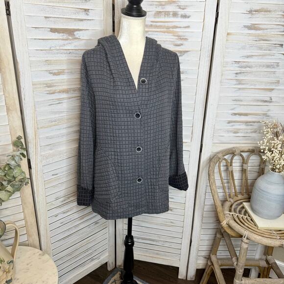 HABITAT Women's L Double Face Windowpane Relaxed Jacket Artsy Lagenlook Gray Blk - Picture 3 of 16